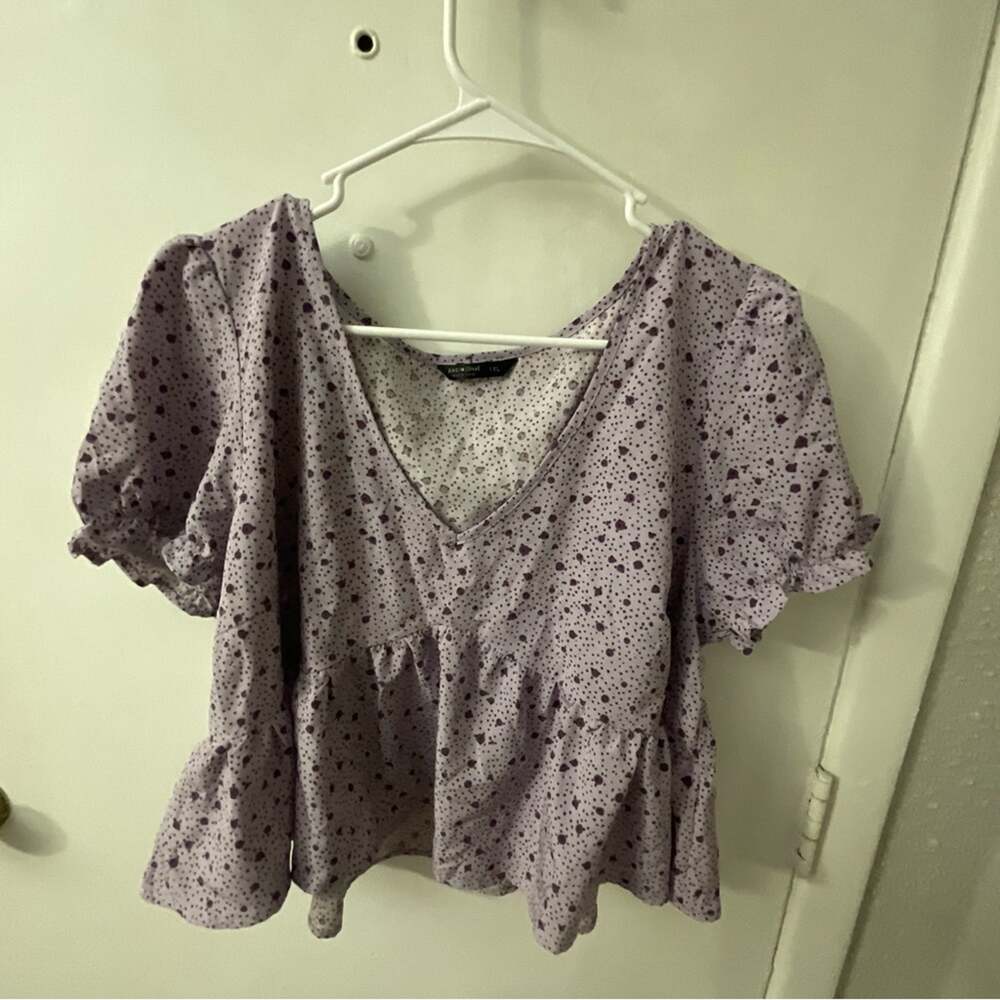 SHEIN Curve Purple Pattern Ruffle Crop Top Size 1X Plus Size Coquette Girl Boho